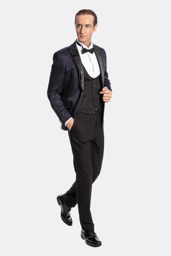 Patterned Combined Navy Blue Men Tuxedo - Wessi - Luzilly Bridal & Apparel