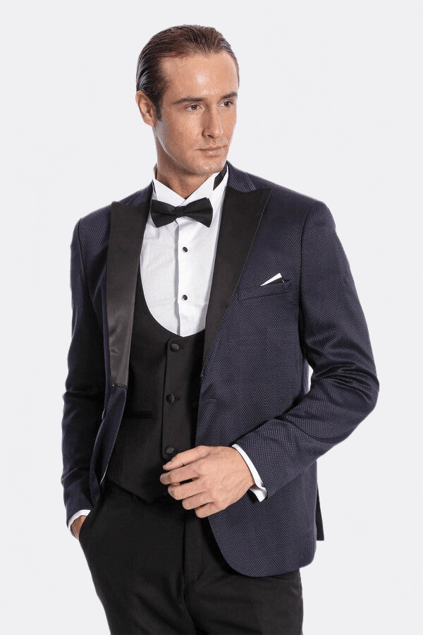 Patterned Combined Navy Blue Men Tuxedo - Wessi - Luzilly Bridal & Apparel