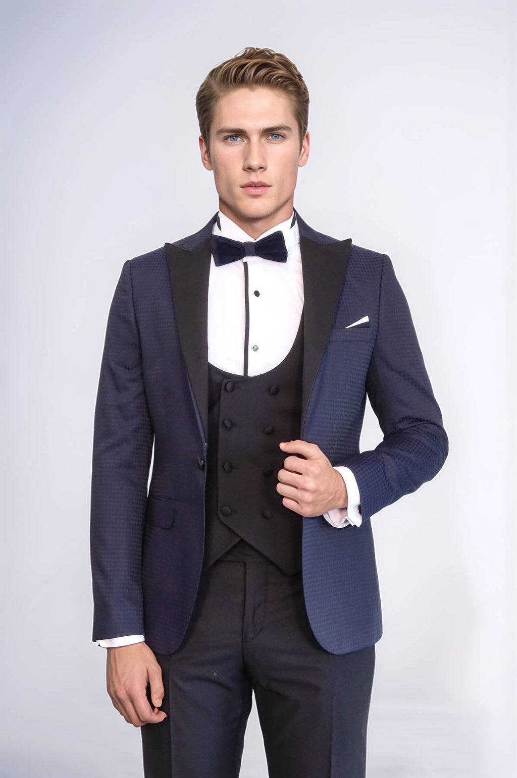 Patterned Jacket Combined Navy Blue Tuxedo | Wessi - Luzilly Bridal & Apparel