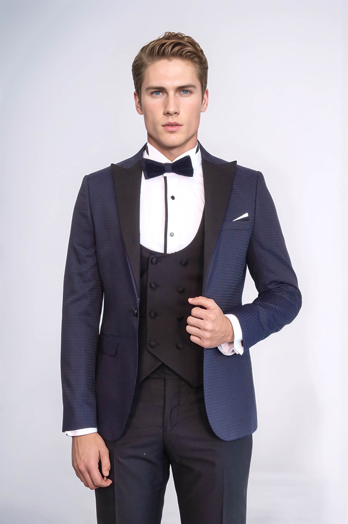 Patterned Jacket Combined Navy Blue Tuxedo | Wessi - Luzilly Bridal & Apparel