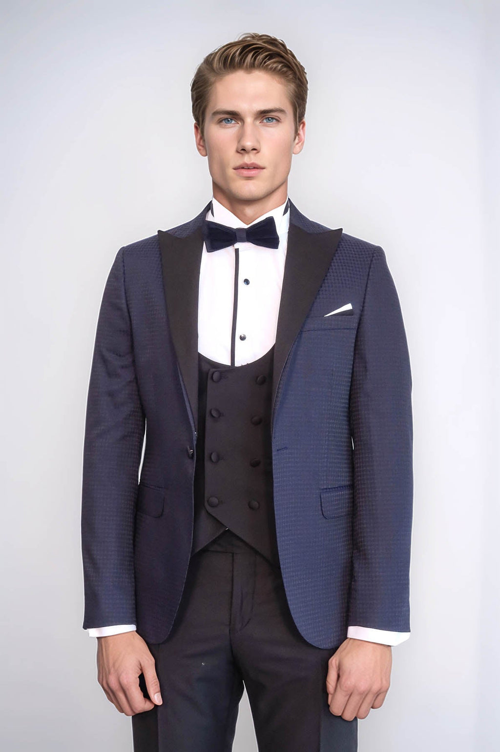 Patterned Jacket Combined Navy Blue Tuxedo | Wessi - Luzilly Bridal & Apparel