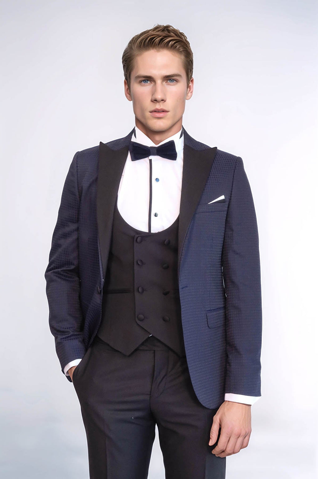 Patterned Jacket Combined Navy Blue Tuxedo | Wessi - Luzilly Bridal & Apparel