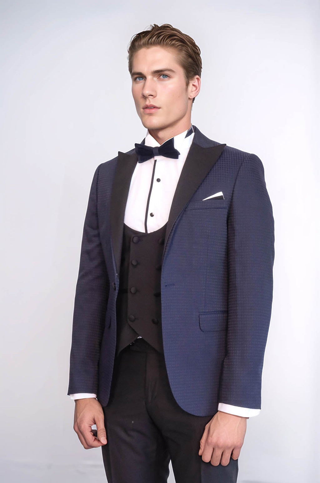 Patterned Jacket Combined Navy Blue Tuxedo | Wessi - Luzilly Bridal & Apparel