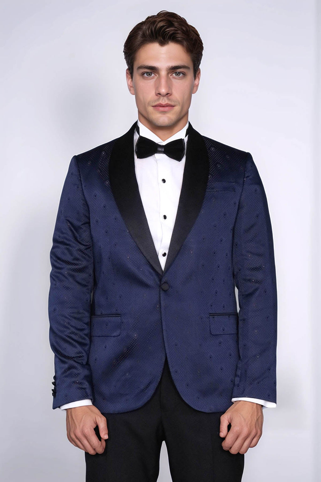 Patterned Shawl Lapel Navy Blue Men Tuxedo Jacket - Wessi - Luzilly Bridal & Apparel