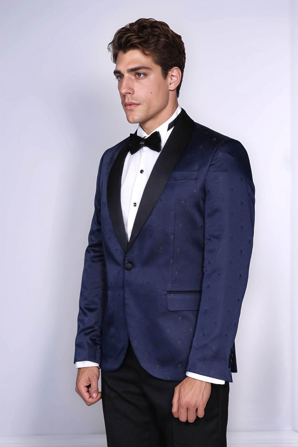 Patterned Shawl Lapel Navy Blue Men Tuxedo Jacket - Wessi - Luzilly Bridal & Apparel