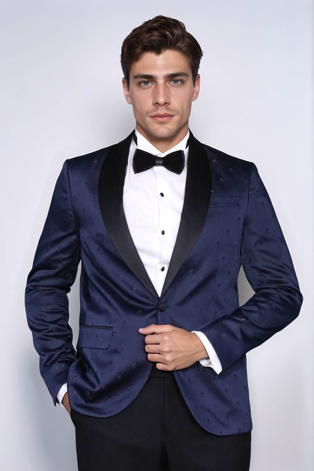 Patterned Shawl Lapel Navy Blue Men Tuxedo Jacket - Wessi - Luzilly Bridal & Apparel