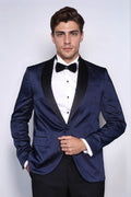 Patterned Shawl Lapel Navy Blue Men Tuxedo Jacket - Wessi - Luzilly Bridal & Apparel