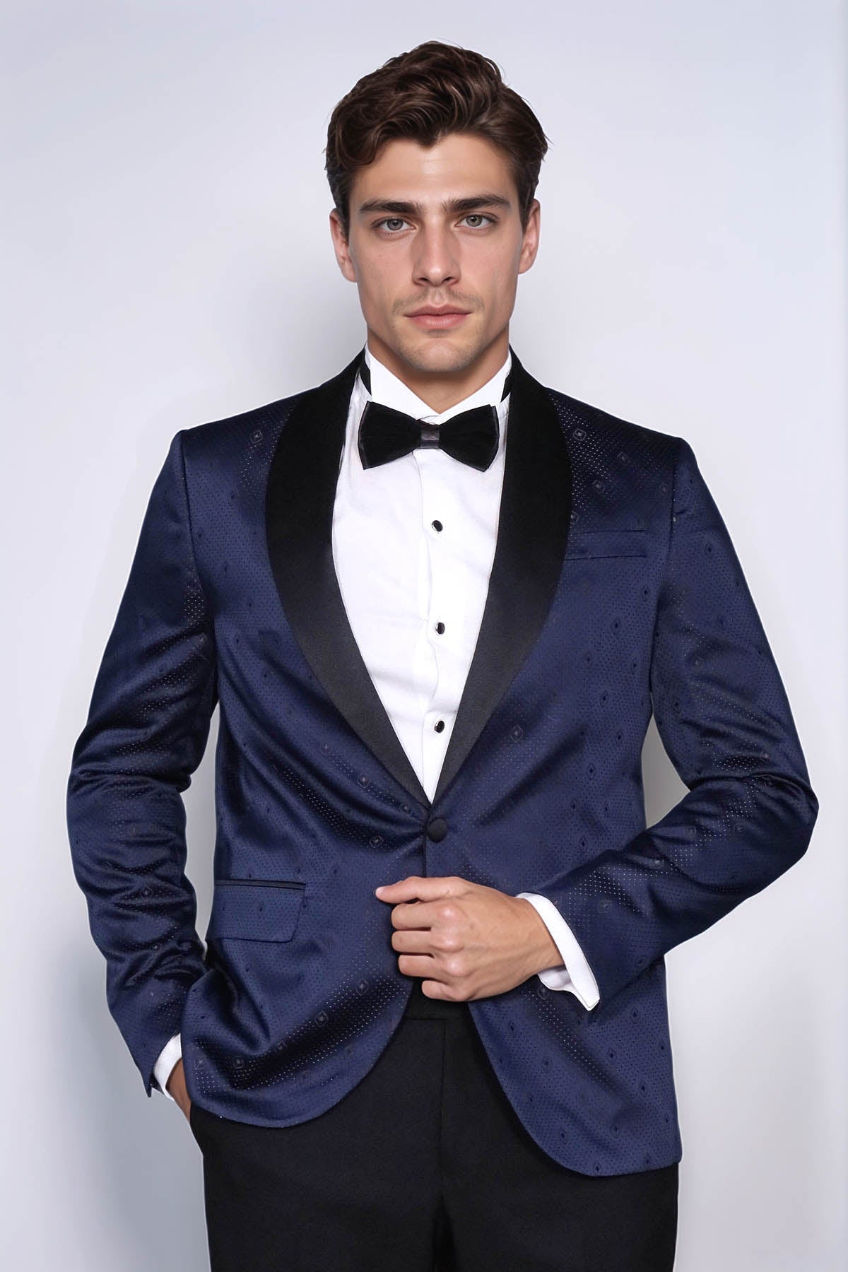 Patterned Shawl Lapel Navy Blue Men Tuxedo Jacket - Wessi - Luzilly Bridal & Apparel