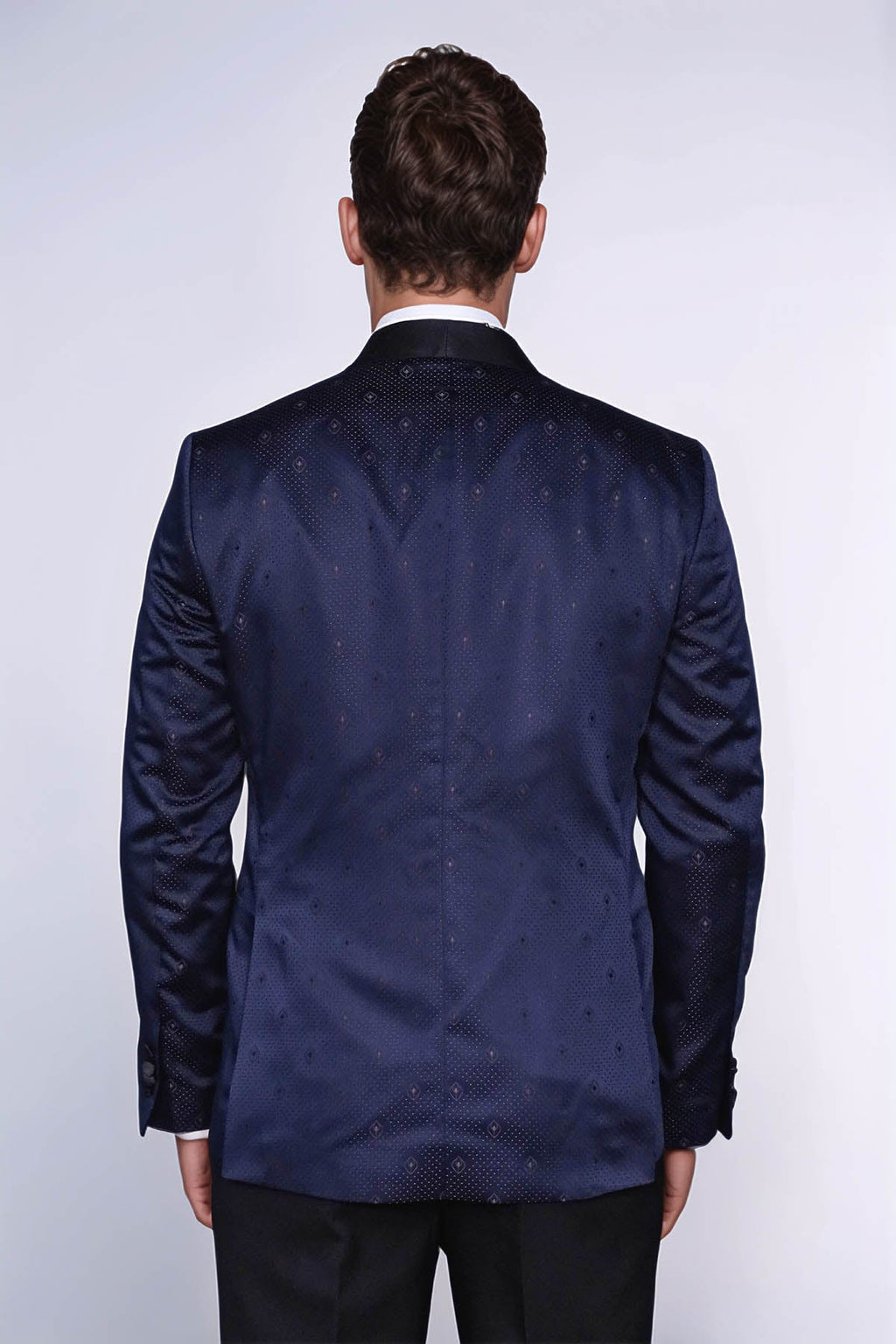 Patterned Shawl Lapel Navy Blue Men Tuxedo Jacket - Wessi - Luzilly Bridal & Apparel