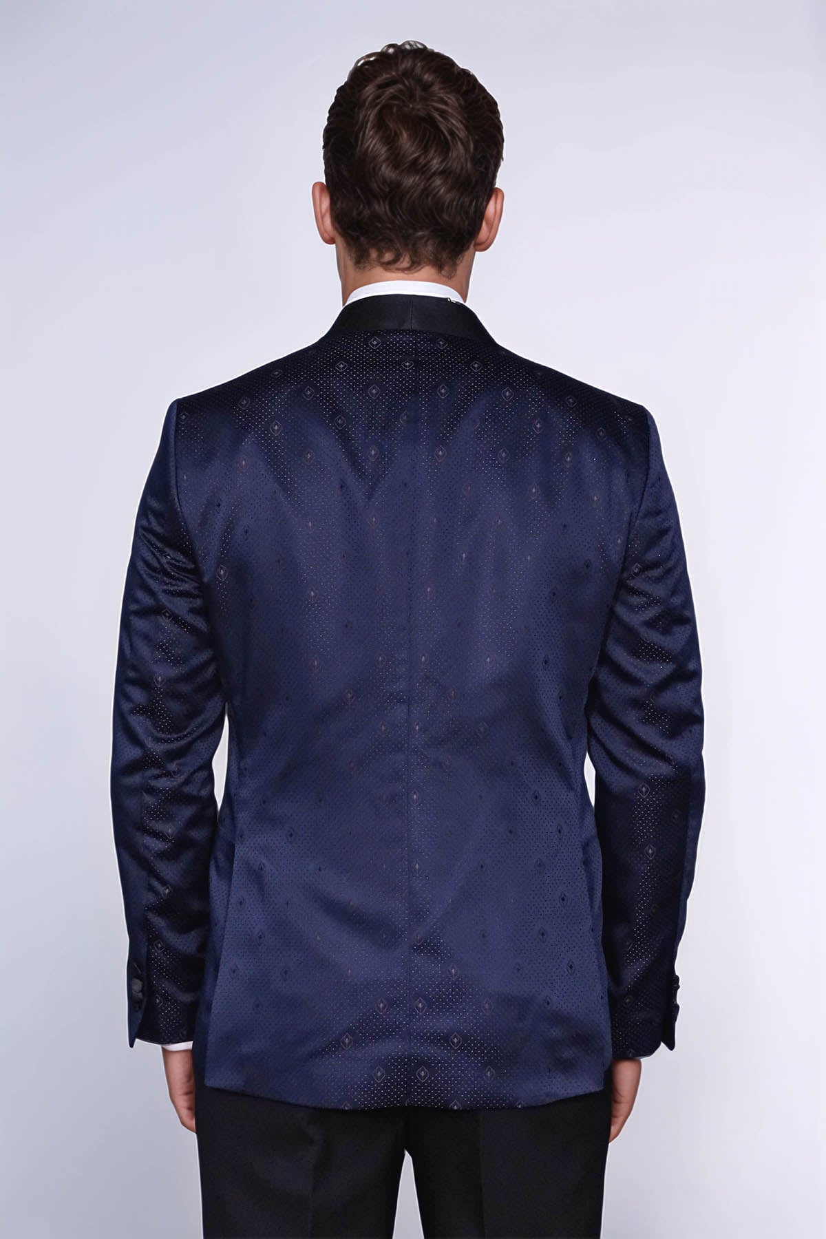 Patterned Shawl Lapel Navy Blue Men Tuxedo Jacket - Wessi - Luzilly Bridal & Apparel