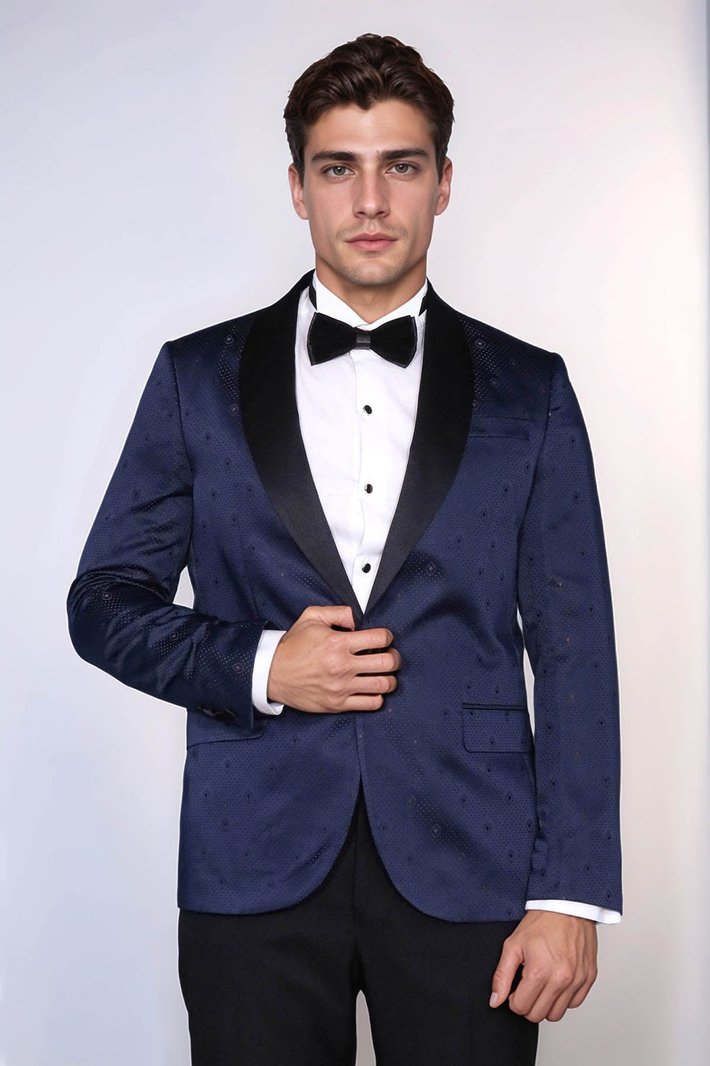 Patterned Shawl Lapel Navy Blue Men Tuxedo Jacket - Wessi - Luzilly Bridal & Apparel