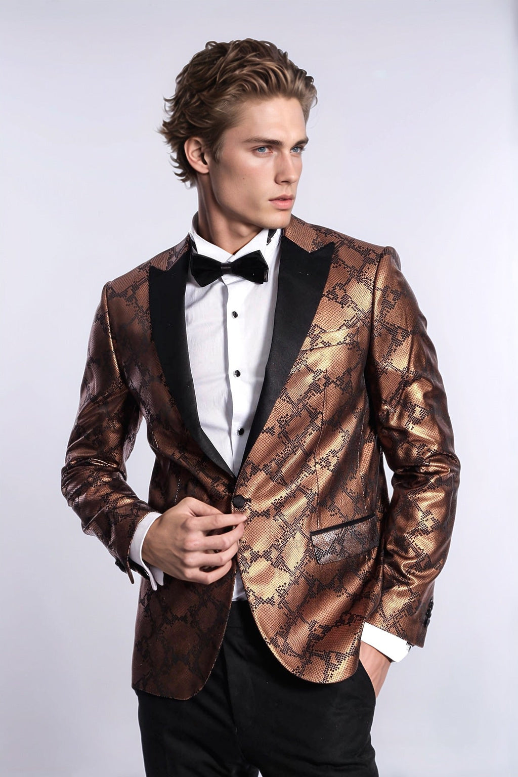 Patterned Slim Fit Brown Men Stage Tuxedo Blazer - Wessi - Luzilly Bridal & Apparel
