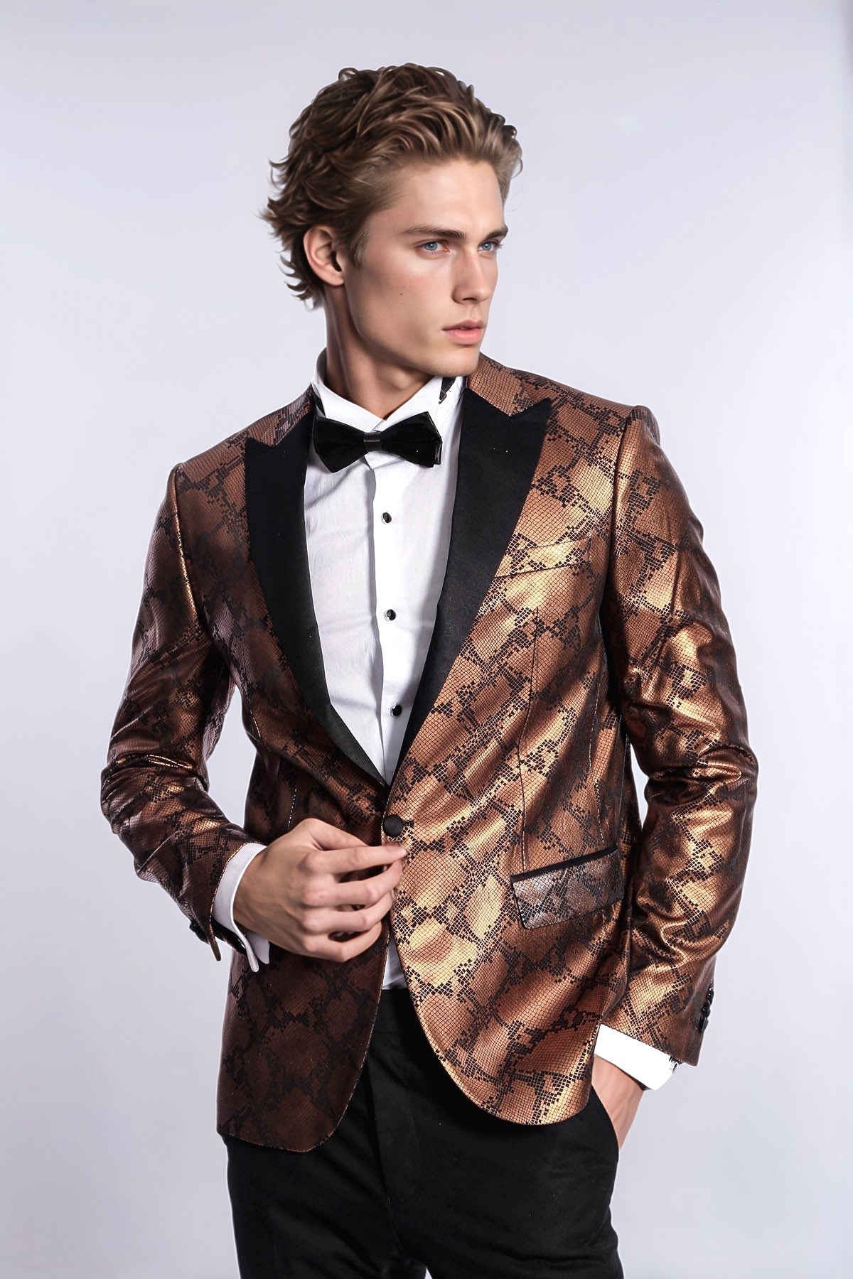 Patterned Slim Fit Brown Men Stage Tuxedo Blazer - Wessi - Luzilly Bridal & Apparel