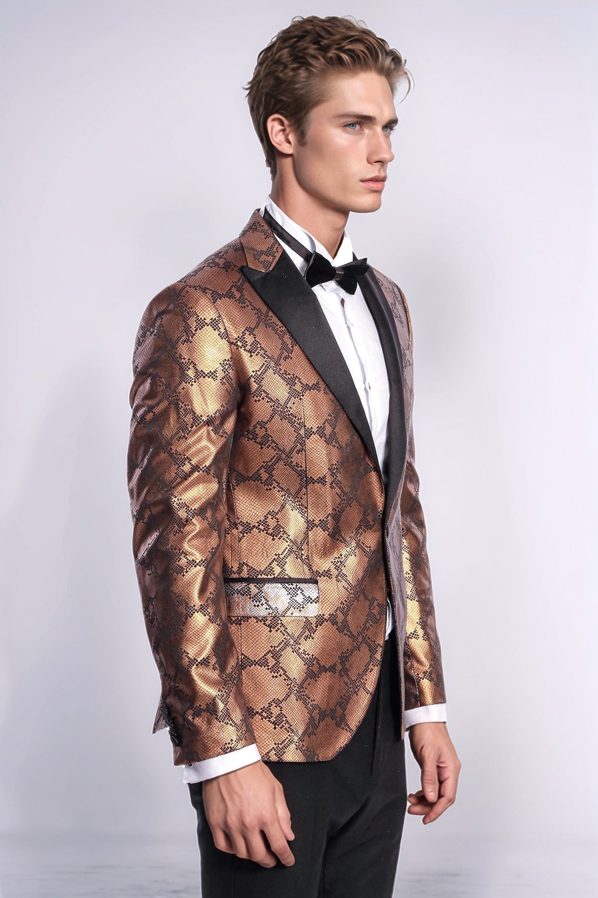Patterned Slim Fit Brown Men Stage Tuxedo Blazer - Wessi - Luzilly Bridal & Apparel