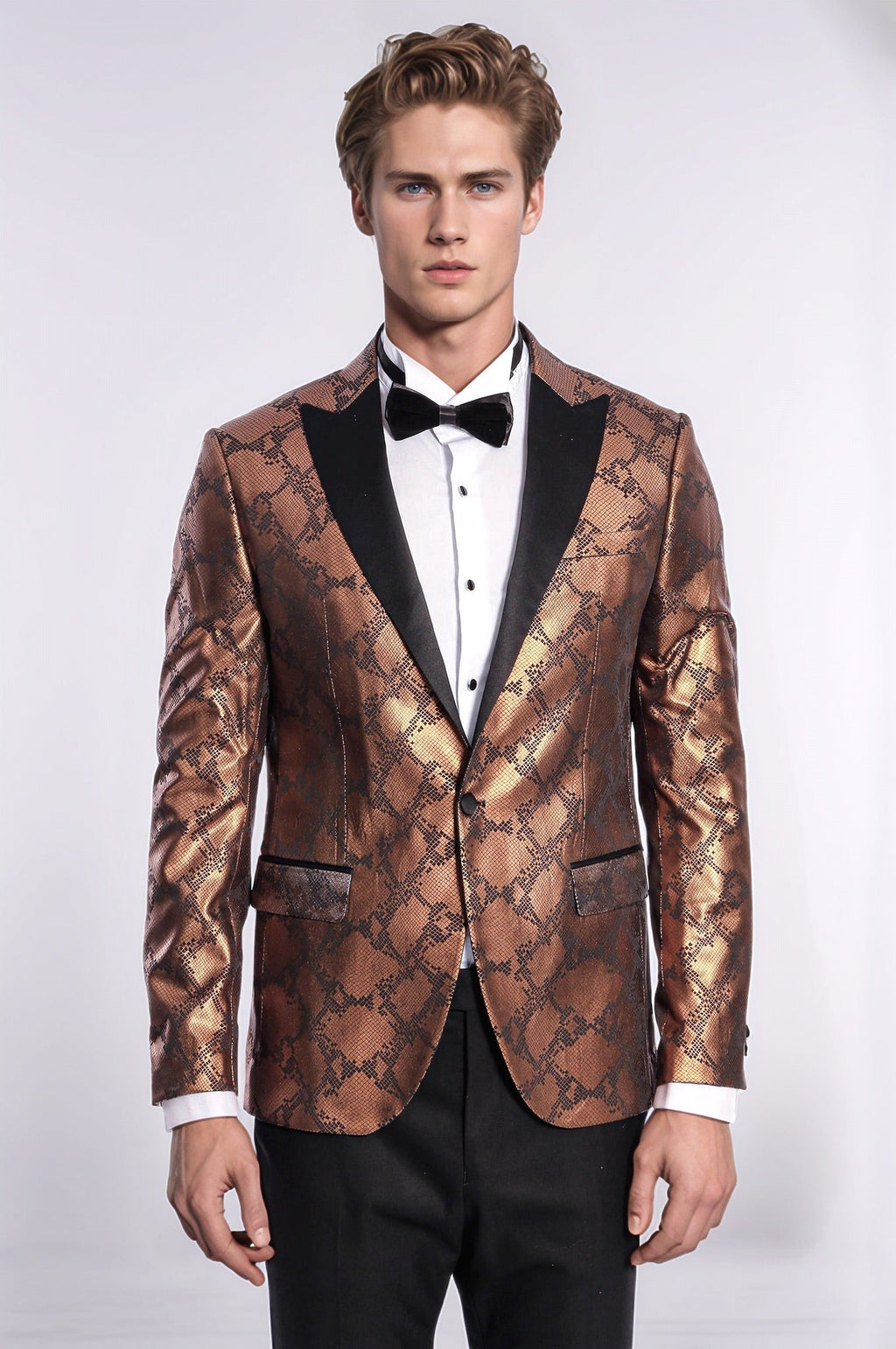Patterned Slim Fit Brown Men Stage Tuxedo Blazer - Wessi - Luzilly Bridal & Apparel
