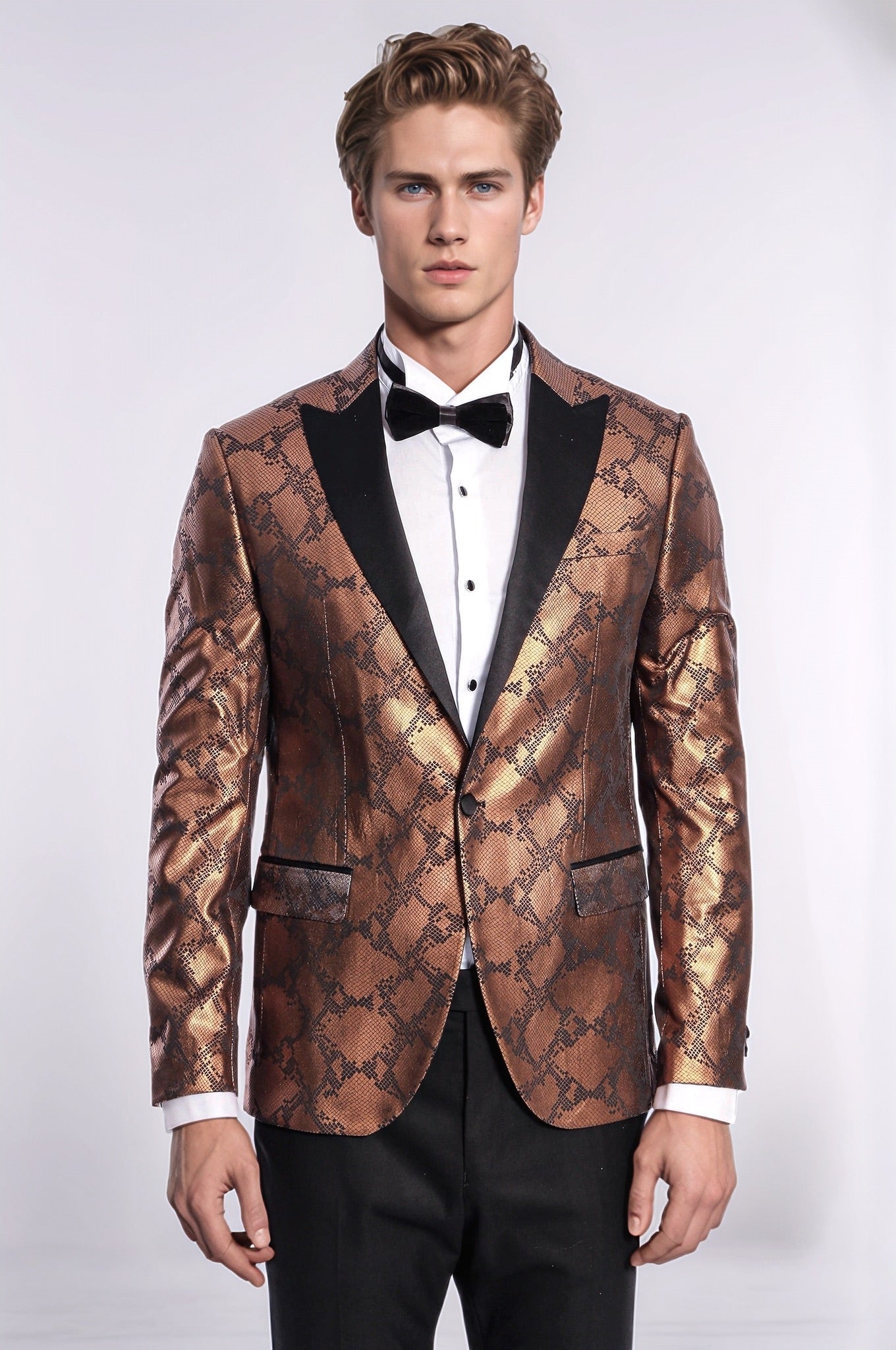 Patterned Slim Fit Brown Men Stage Tuxedo Blazer - Wessi - Luzilly Bridal & Apparel