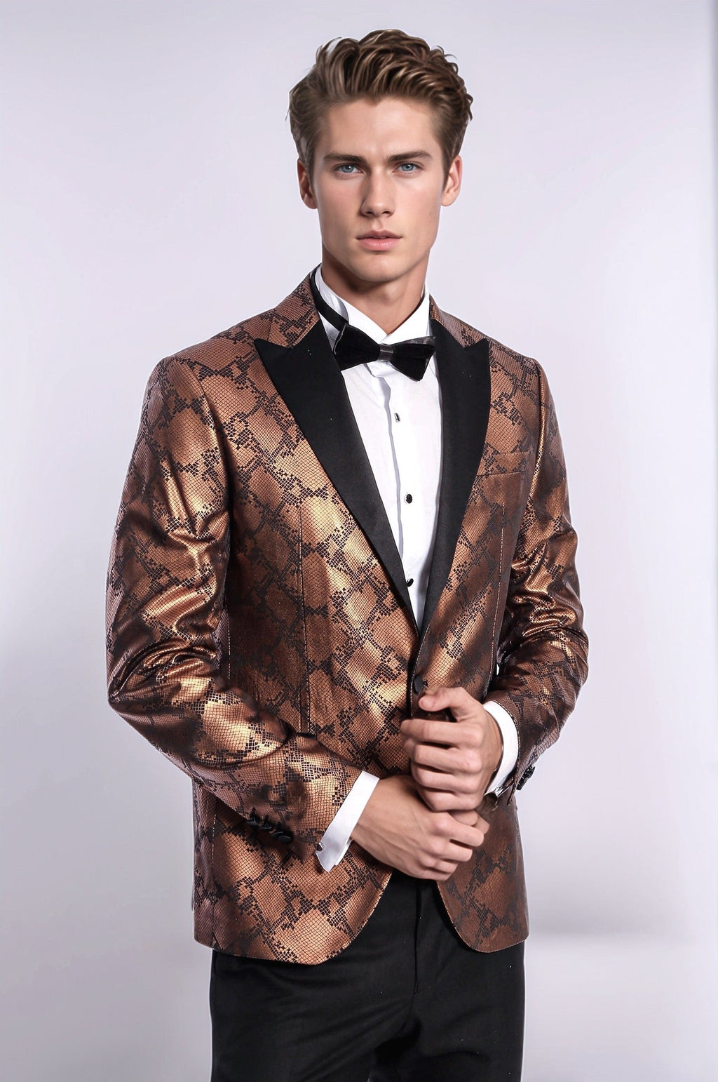 Patterned Slim Fit Brown Men Stage Tuxedo Blazer - Wessi - Luzilly Bridal & Apparel