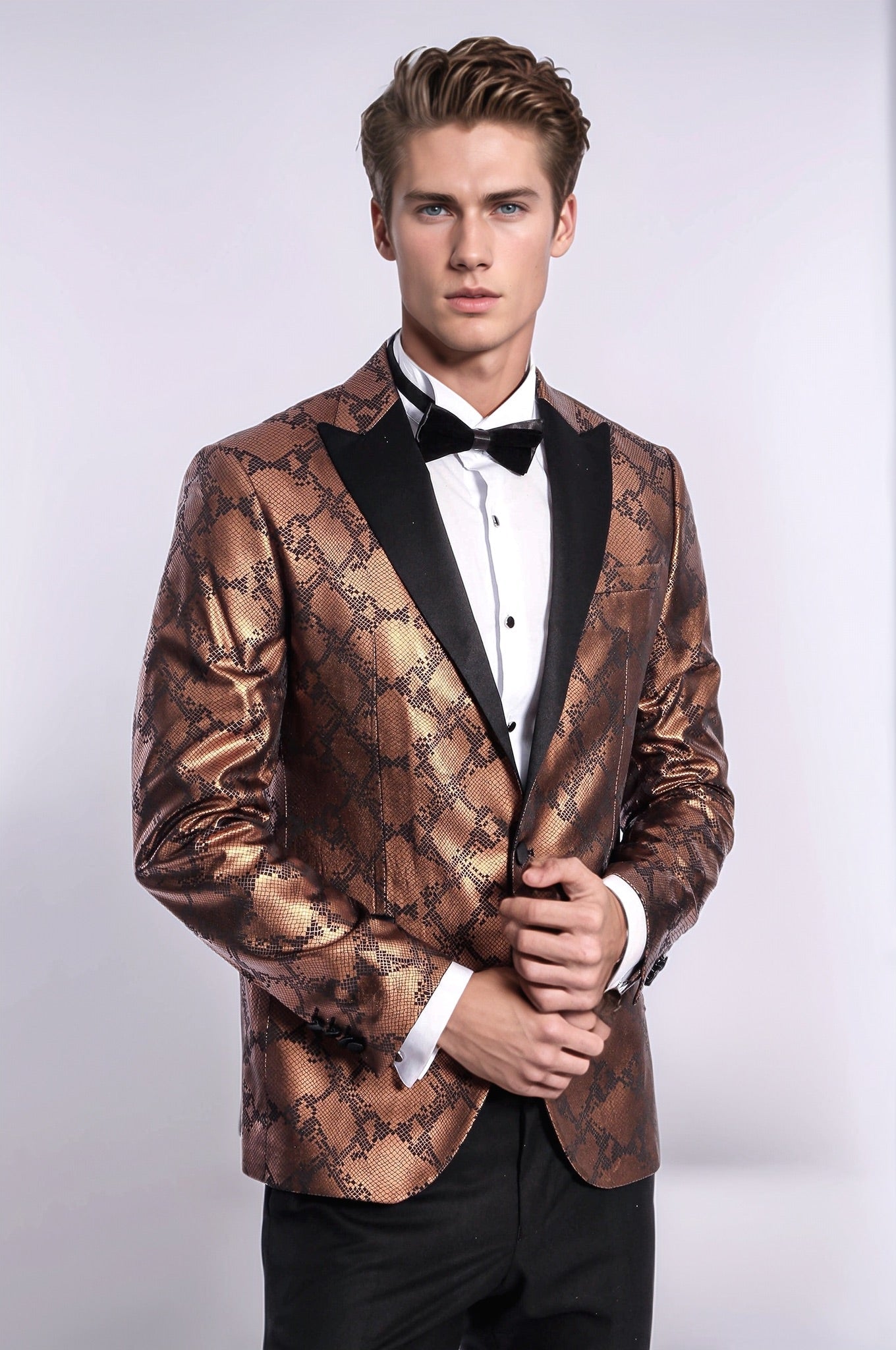 Patterned Slim Fit Brown Men Stage Tuxedo Blazer - Wessi - Luzilly Bridal & Apparel