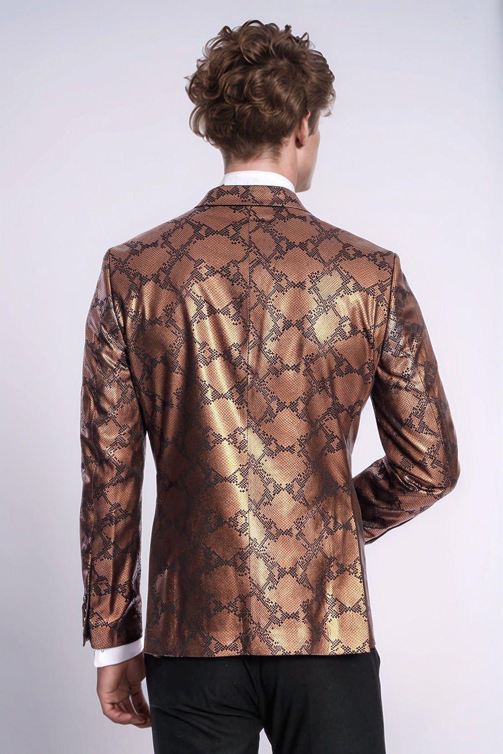 Patterned Slim Fit Brown Men Stage Tuxedo Blazer - Wessi - Luzilly Bridal & Apparel