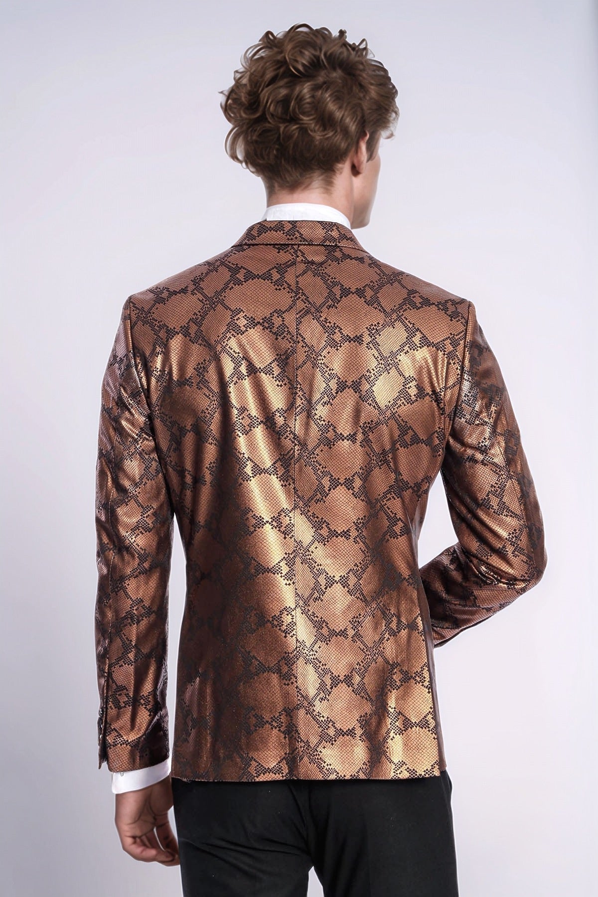 Patterned Slim Fit Brown Men Stage Tuxedo Blazer - Wessi - Luzilly Bridal & Apparel