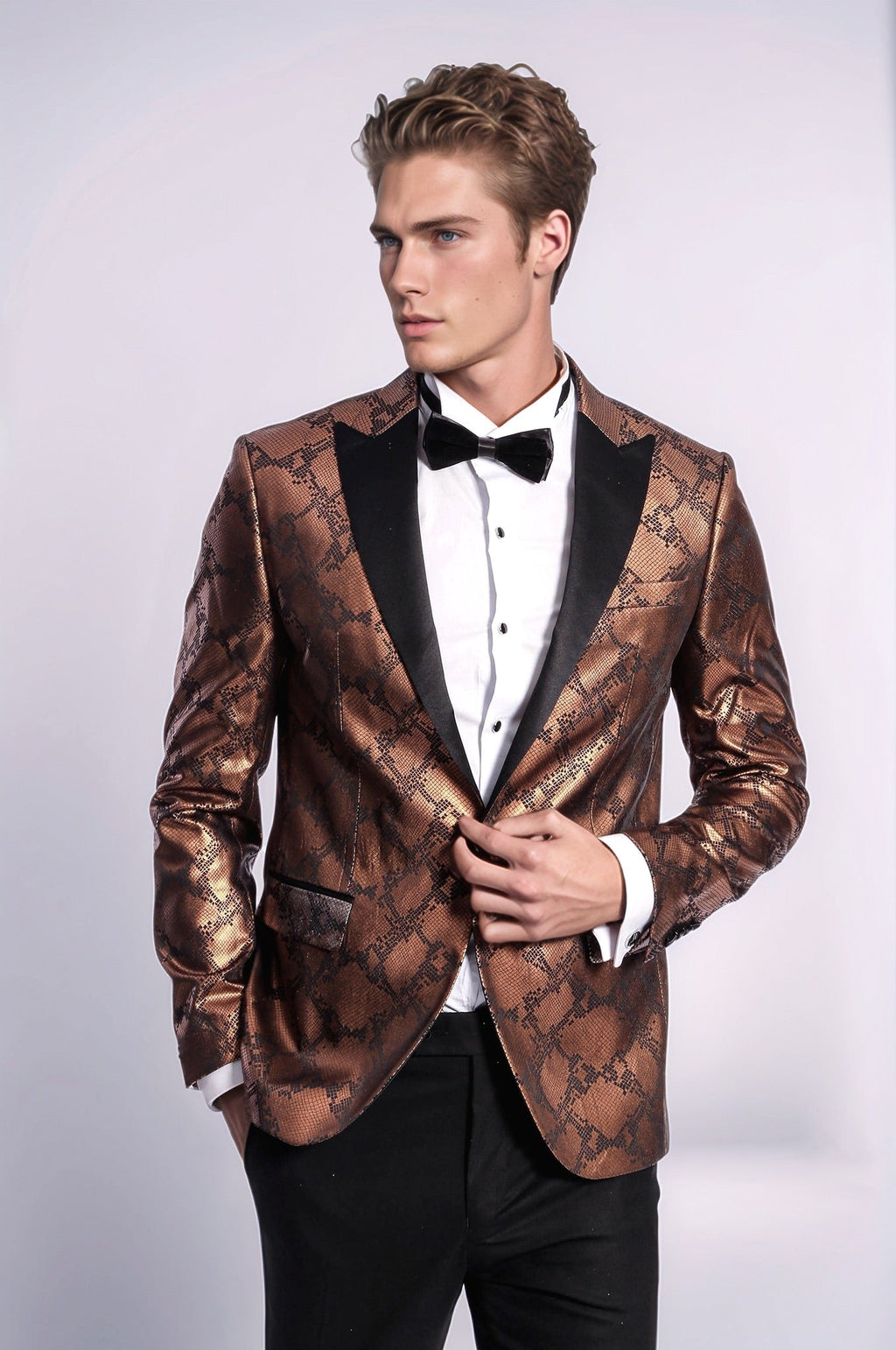 Patterned Slim Fit Brown Men Stage Tuxedo Blazer - Wessi - Luzilly Bridal & Apparel