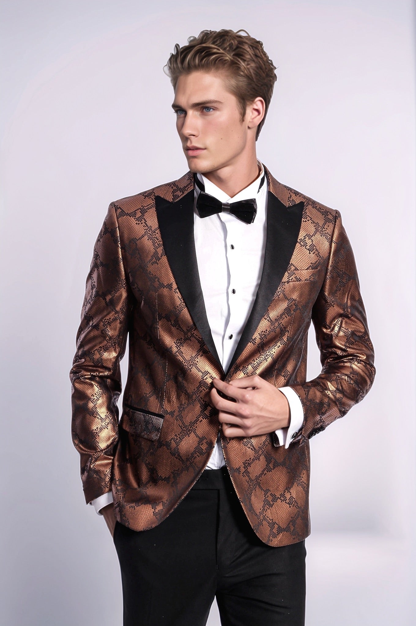 Patterned Slim Fit Brown Men Stage Tuxedo Blazer - Wessi - Luzilly Bridal & Apparel