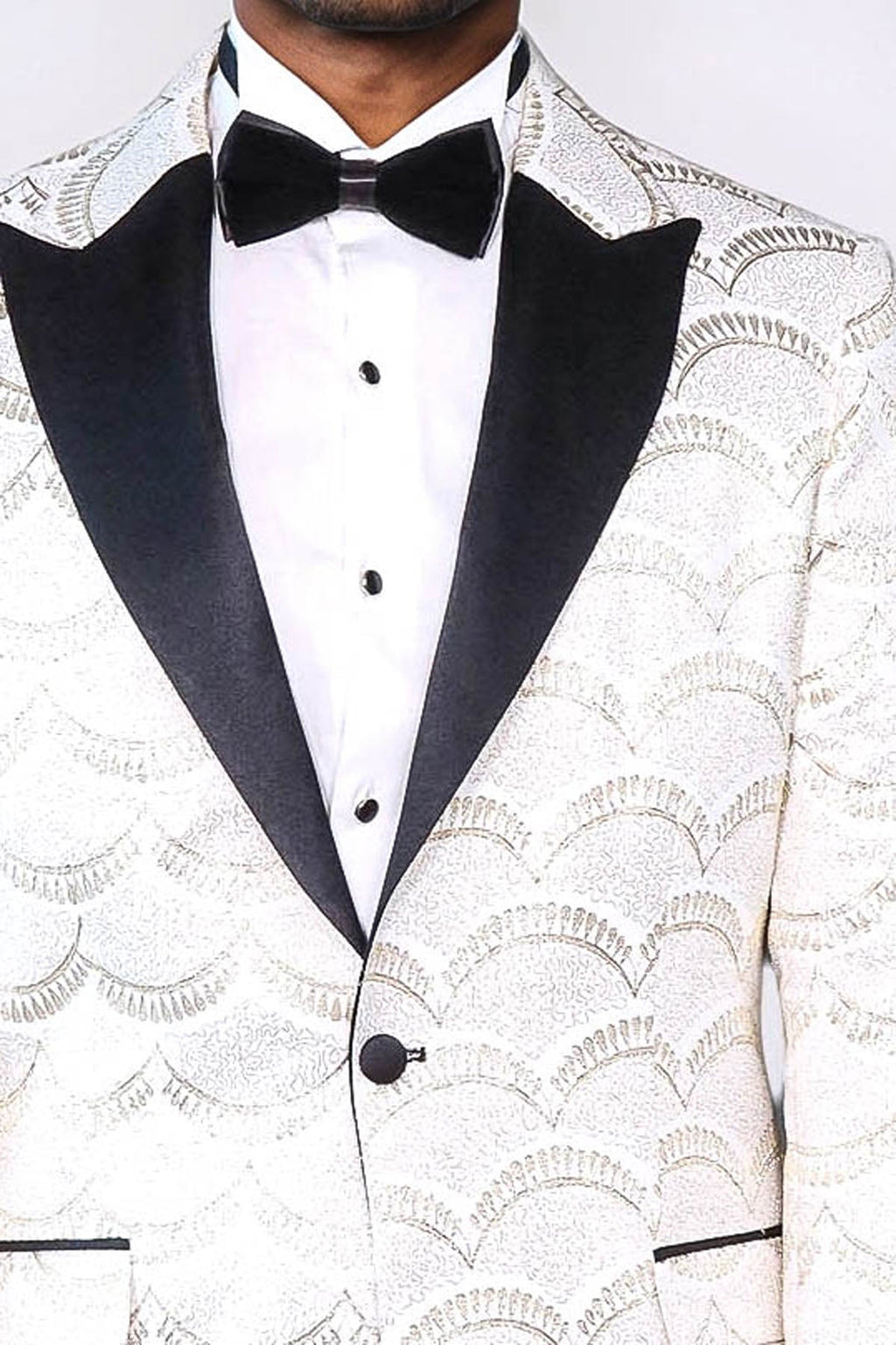 Patterned Slim Fit White Men Dinner Jacket - Wessi - Luzilly Bridal & Apparel