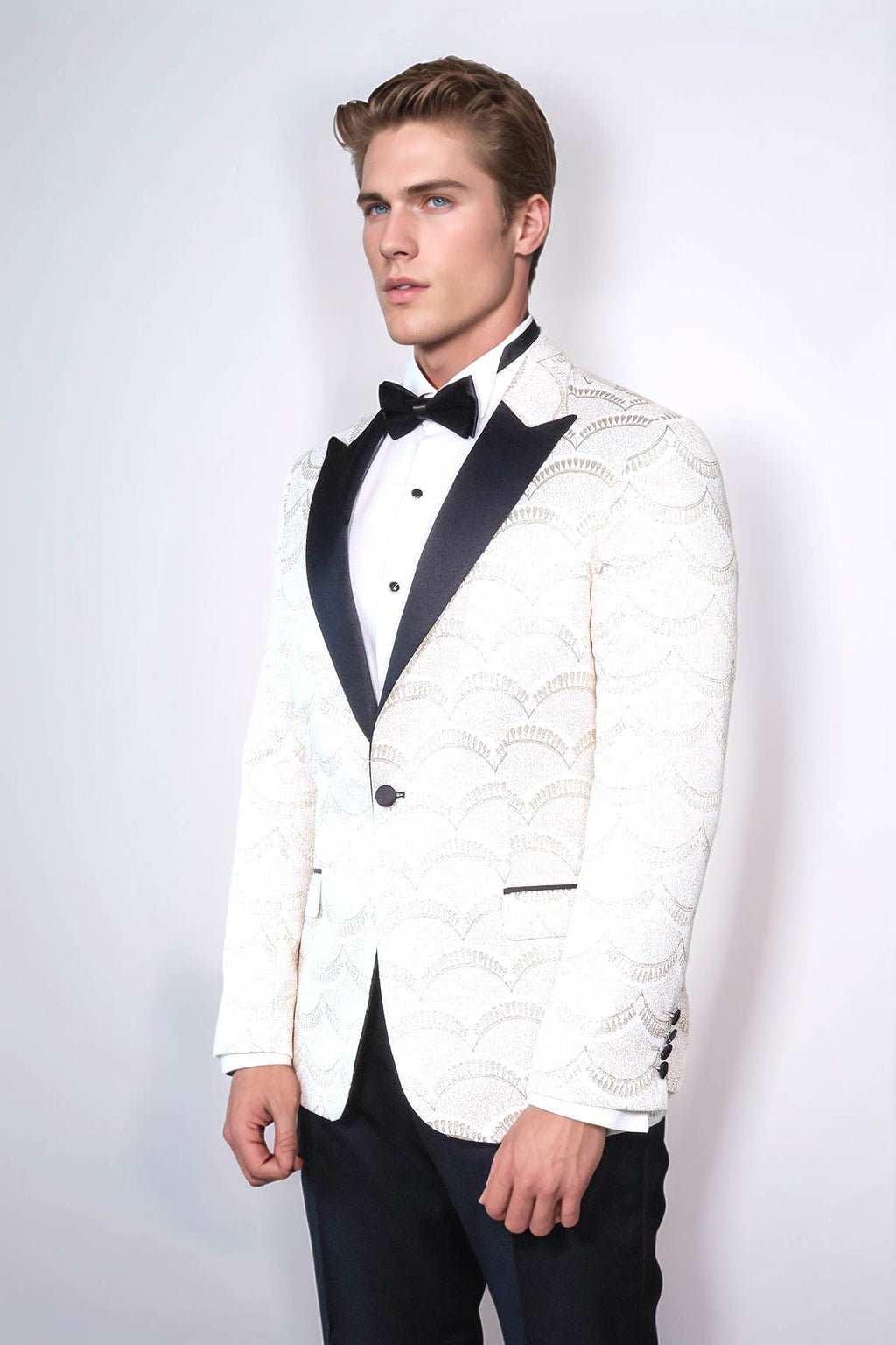 Patterned Slim Fit White Men Dinner Jacket - Wessi - Luzilly Bridal & Apparel
