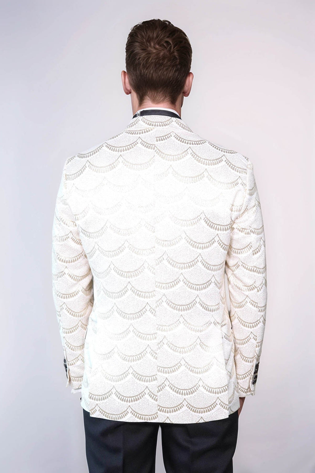 Patterned Slim Fit White Men Dinner Jacket - Wessi - Luzilly Bridal & Apparel