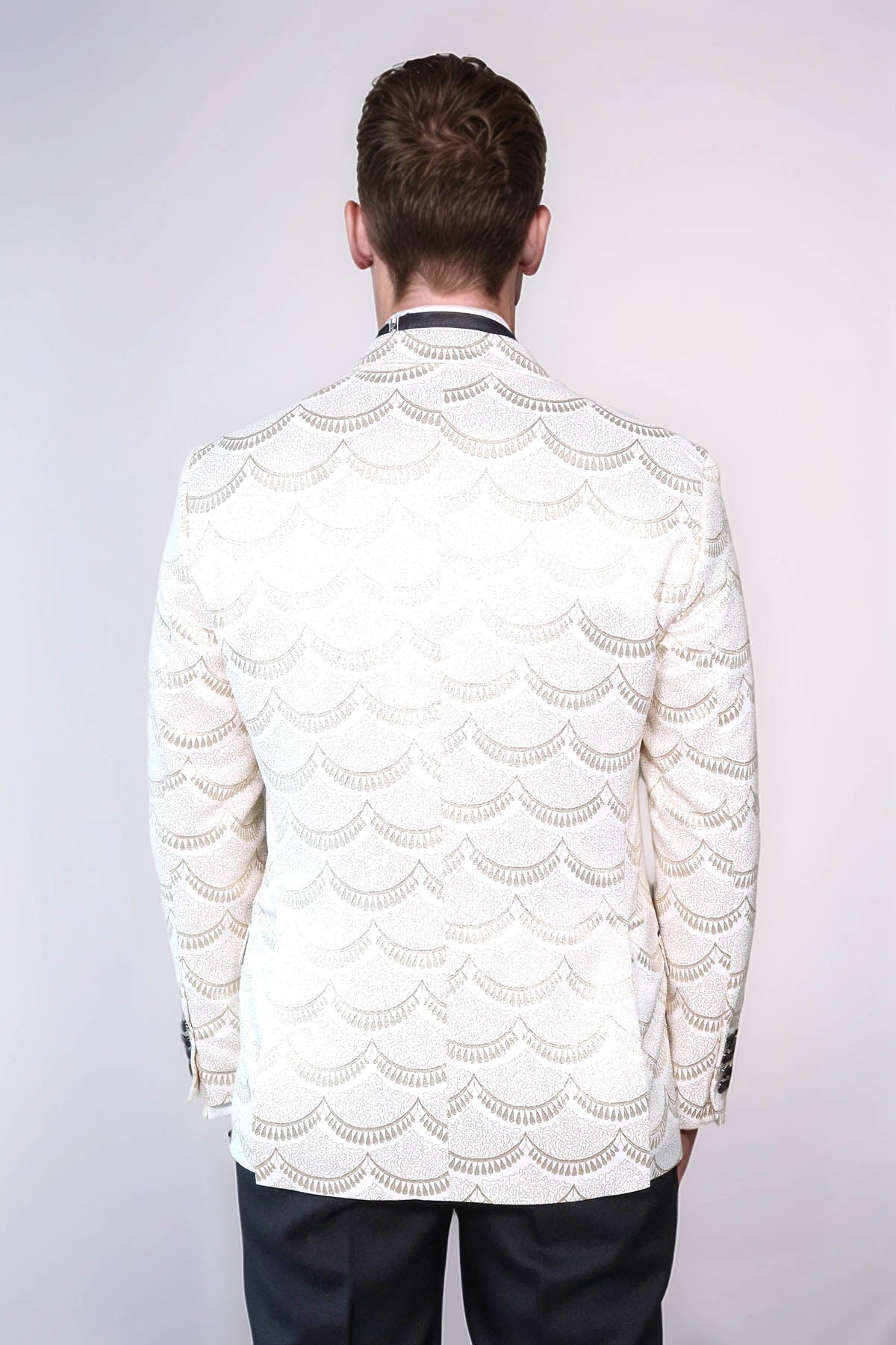 Patterned Slim Fit White Men Dinner Jacket - Wessi - Luzilly Bridal & Apparel