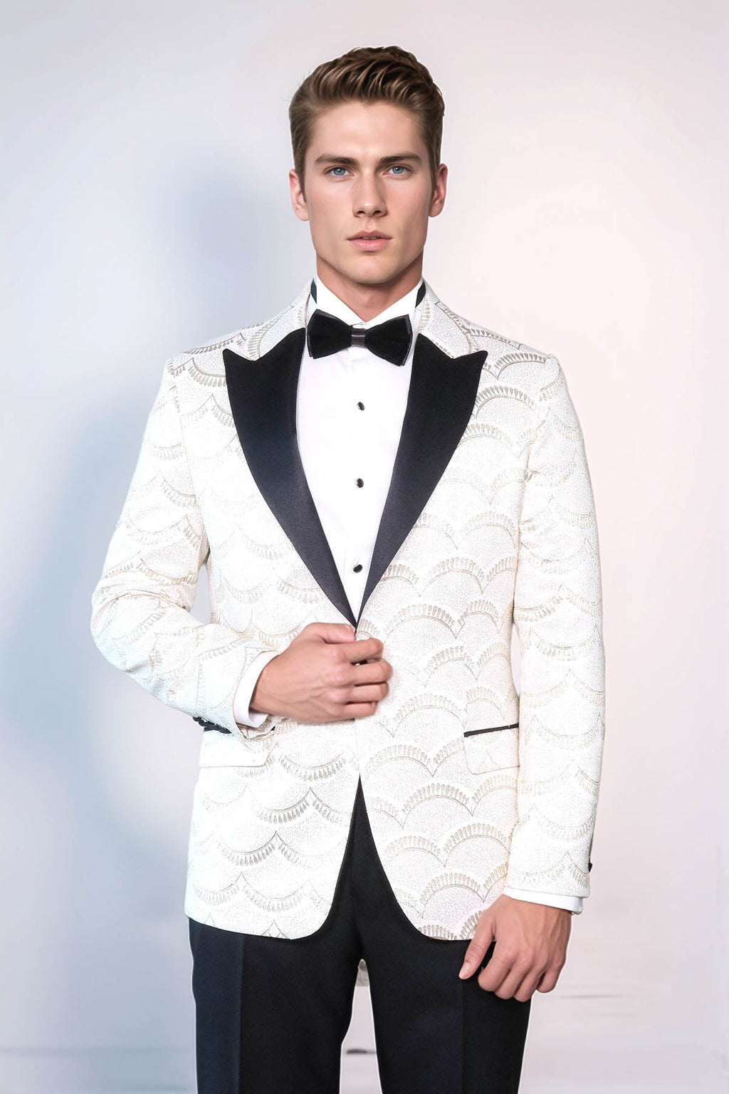 Patterned Slim Fit White Men Dinner Jacket - Wessi - Luzilly Bridal & Apparel