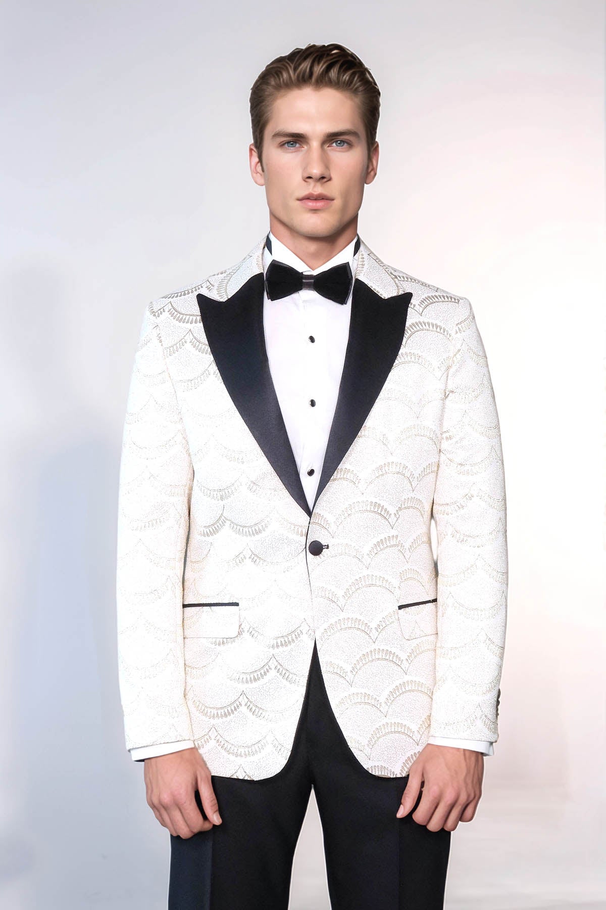 Patterned Slim Fit White Men Dinner Jacket - Wessi - Luzilly Bridal & Apparel