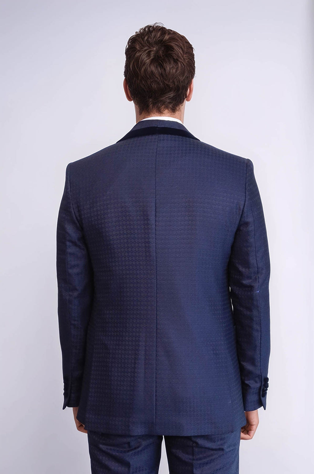 Patterned Velvet Lapel Navy Blue Men Tuxedo - Wessi - Luzilly Bridal & Apparel