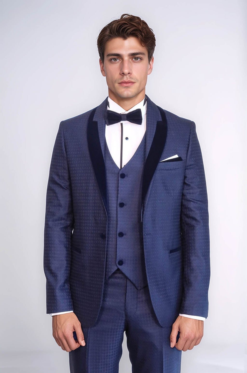 Patterned Velvet Lapel Navy Blue Men Tuxedo - Wessi - Luzilly Bridal & Apparel
