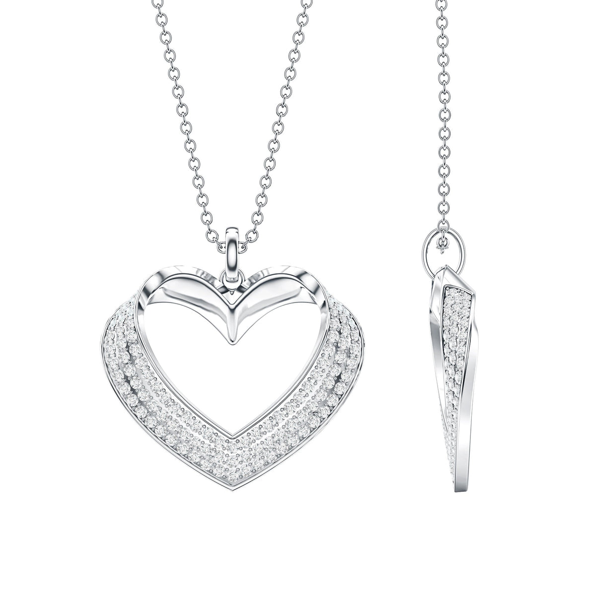 Pave Set Lab Grown Diamond Heart Necklace For Women - Luzilly Bridal & Apparel