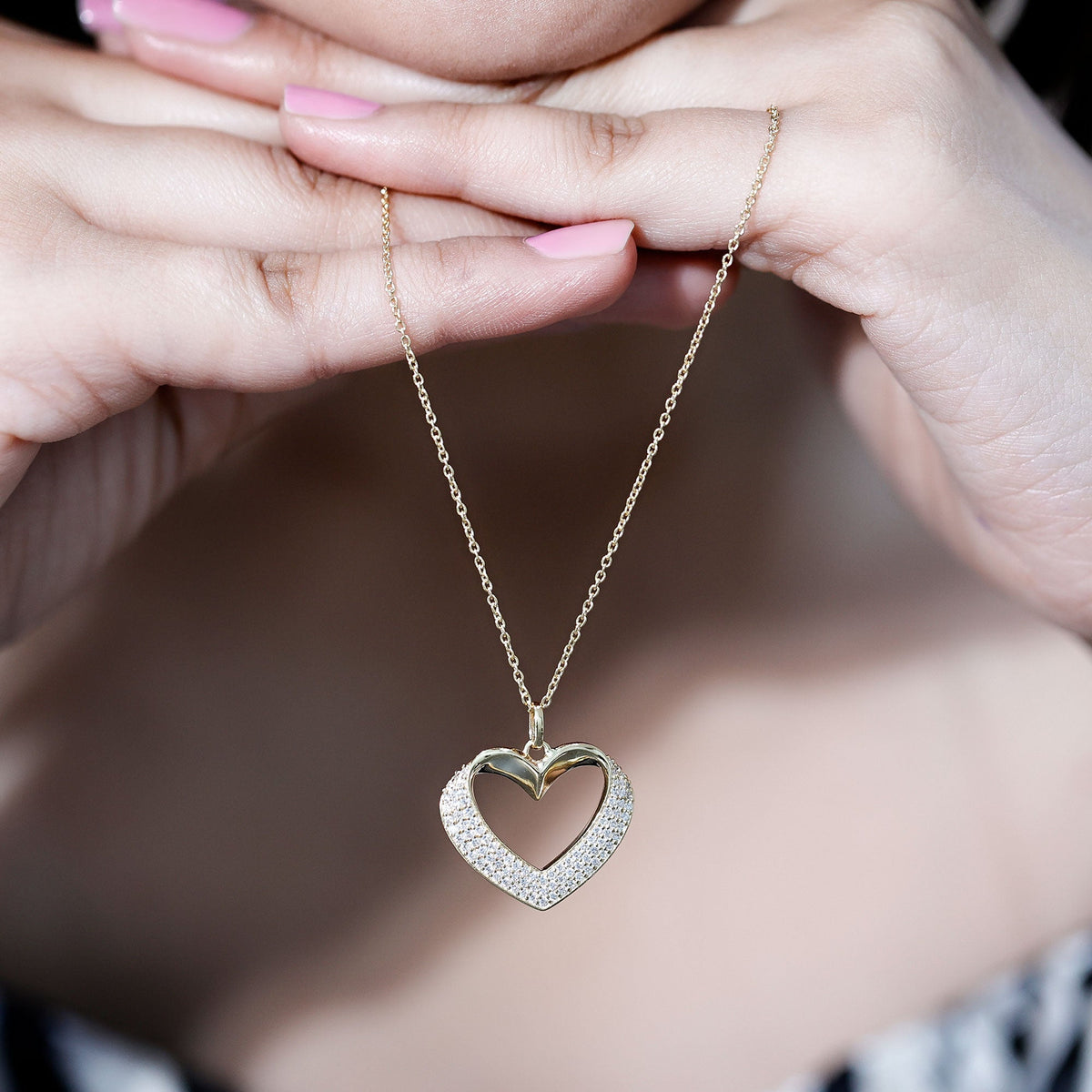 Pave Set Lab Grown Diamond Heart Necklace For Women - Luzilly Bridal & Apparel