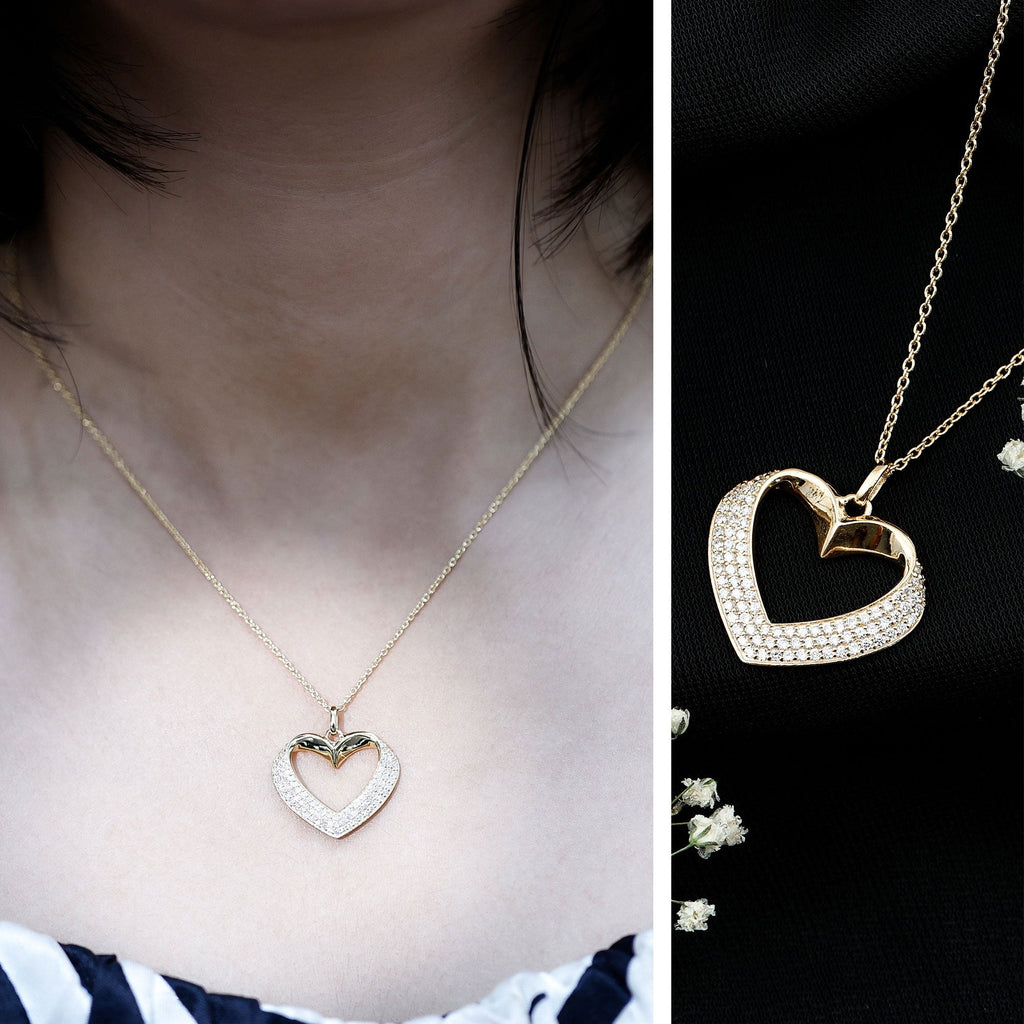 Pave Set Lab Grown Diamond Heart Necklace For Women - Luzilly Bridal & Apparel