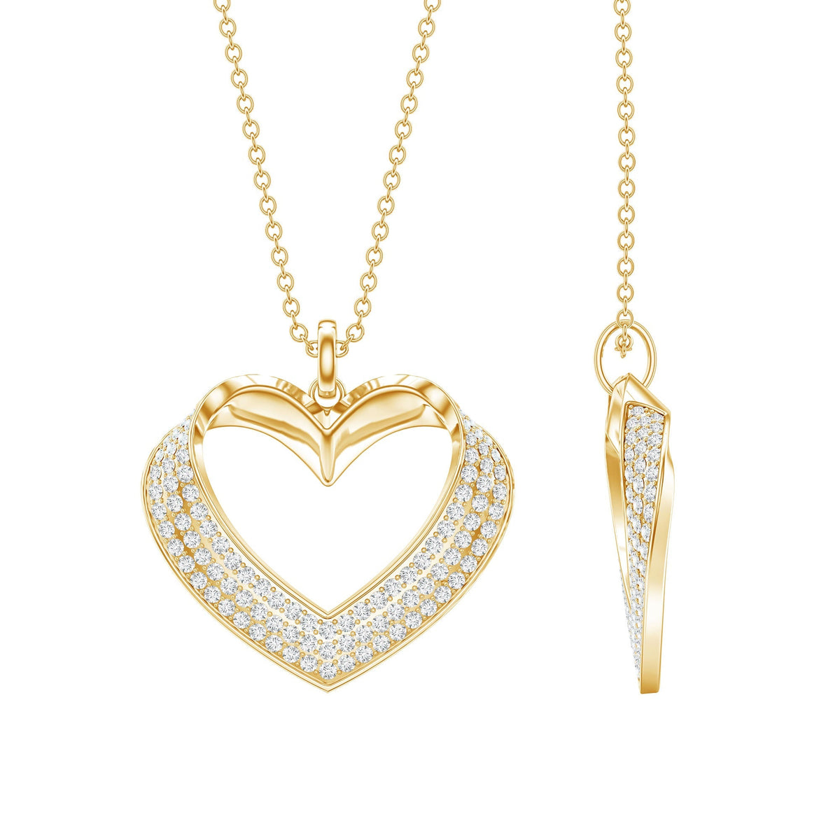 Pave Set Lab Grown Diamond Heart Necklace For Women - Luzilly Bridal & Apparel