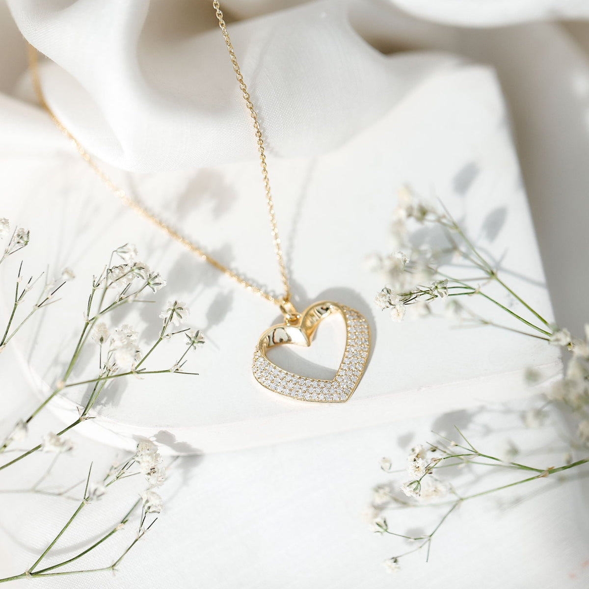 Pave Set Lab Grown Diamond Heart Necklace For Women - Luzilly Bridal & Apparel
