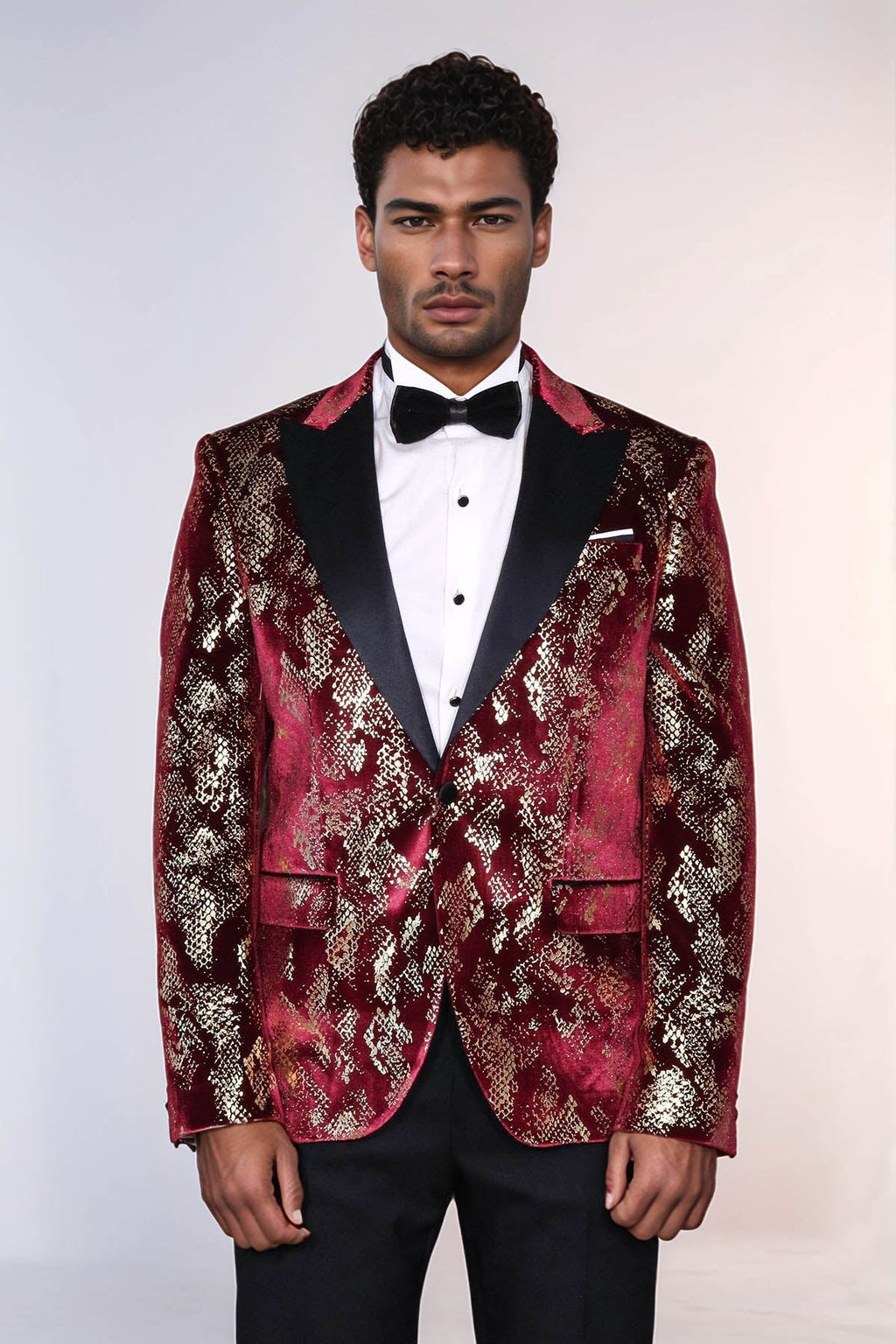 Peak Lapel Slim Fit Gold Patterned Burgundy Men Party Blazer - Wessi - Luzilly Bridal & Apparel