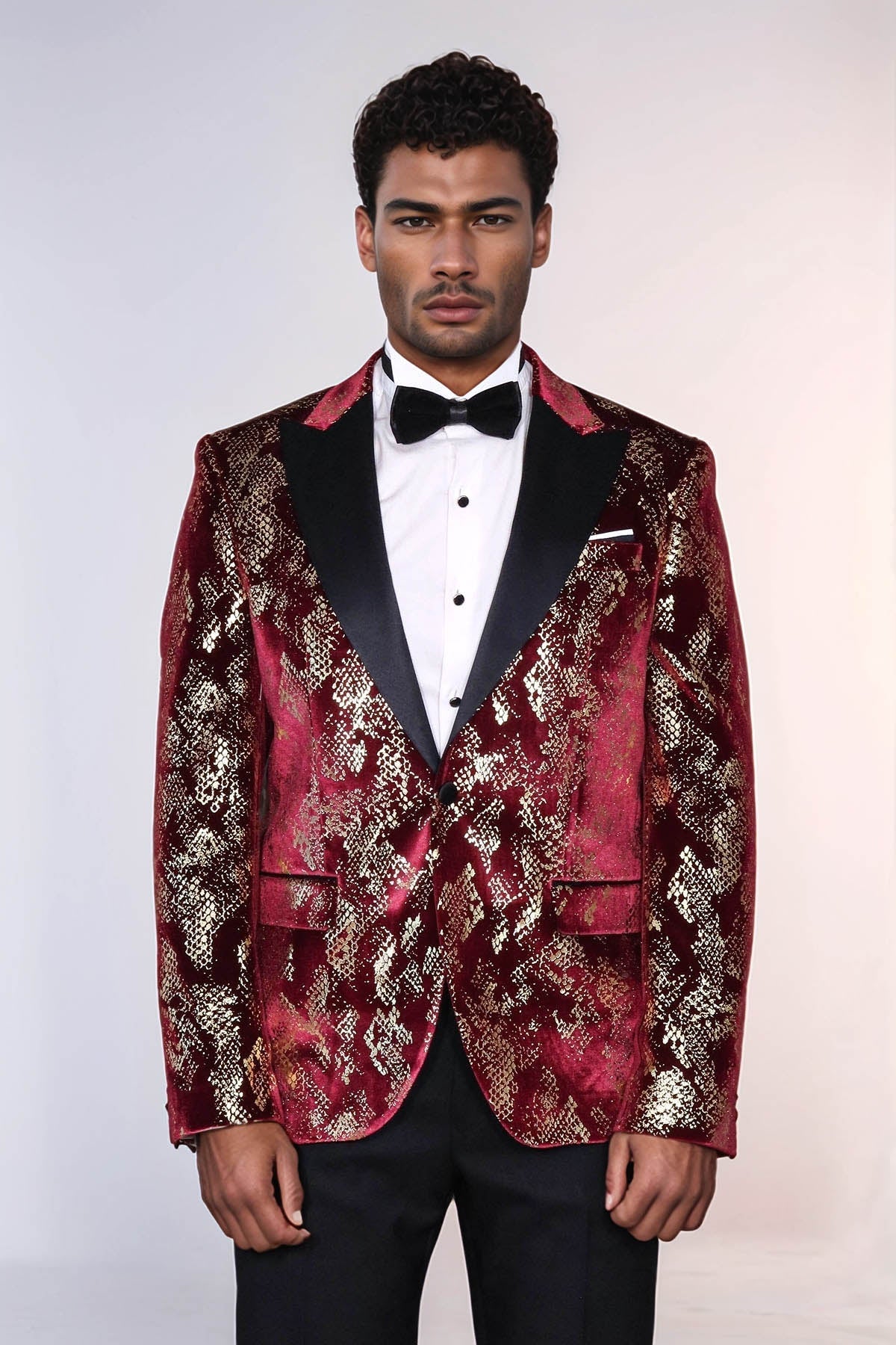 Peak Lapel Slim Fit Gold Patterned Burgundy Men Party Blazer - Wessi - Luzilly Bridal & Apparel