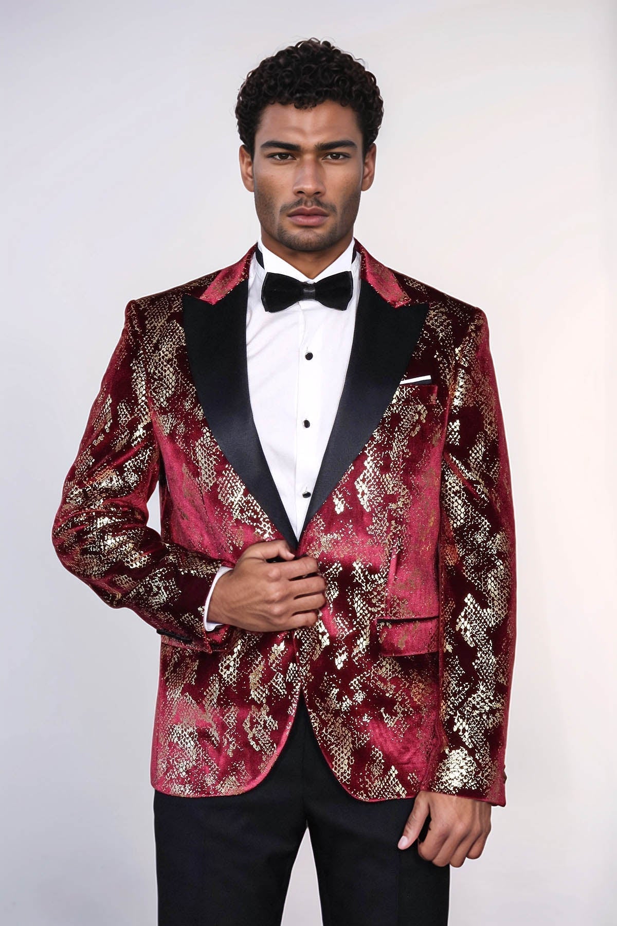 Peak Lapel Slim Fit Gold Patterned Burgundy Men Party Blazer - Wessi - Luzilly Bridal & Apparel