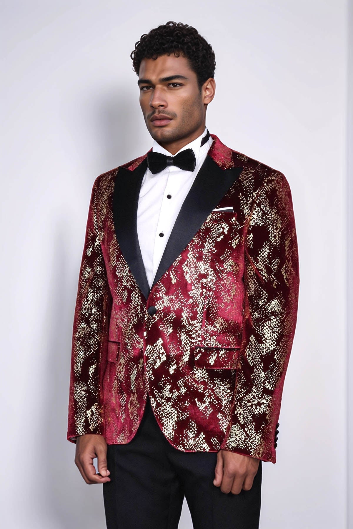 Peak Lapel Slim Fit Gold Patterned Burgundy Men Party Blazer - Wessi - Luzilly Bridal & Apparel