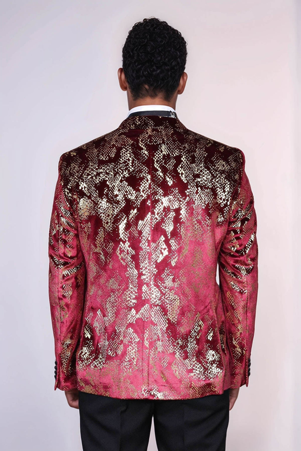 Peak Lapel Slim Fit Gold Patterned Burgundy Men Party Blazer - Wessi - Luzilly Bridal & Apparel