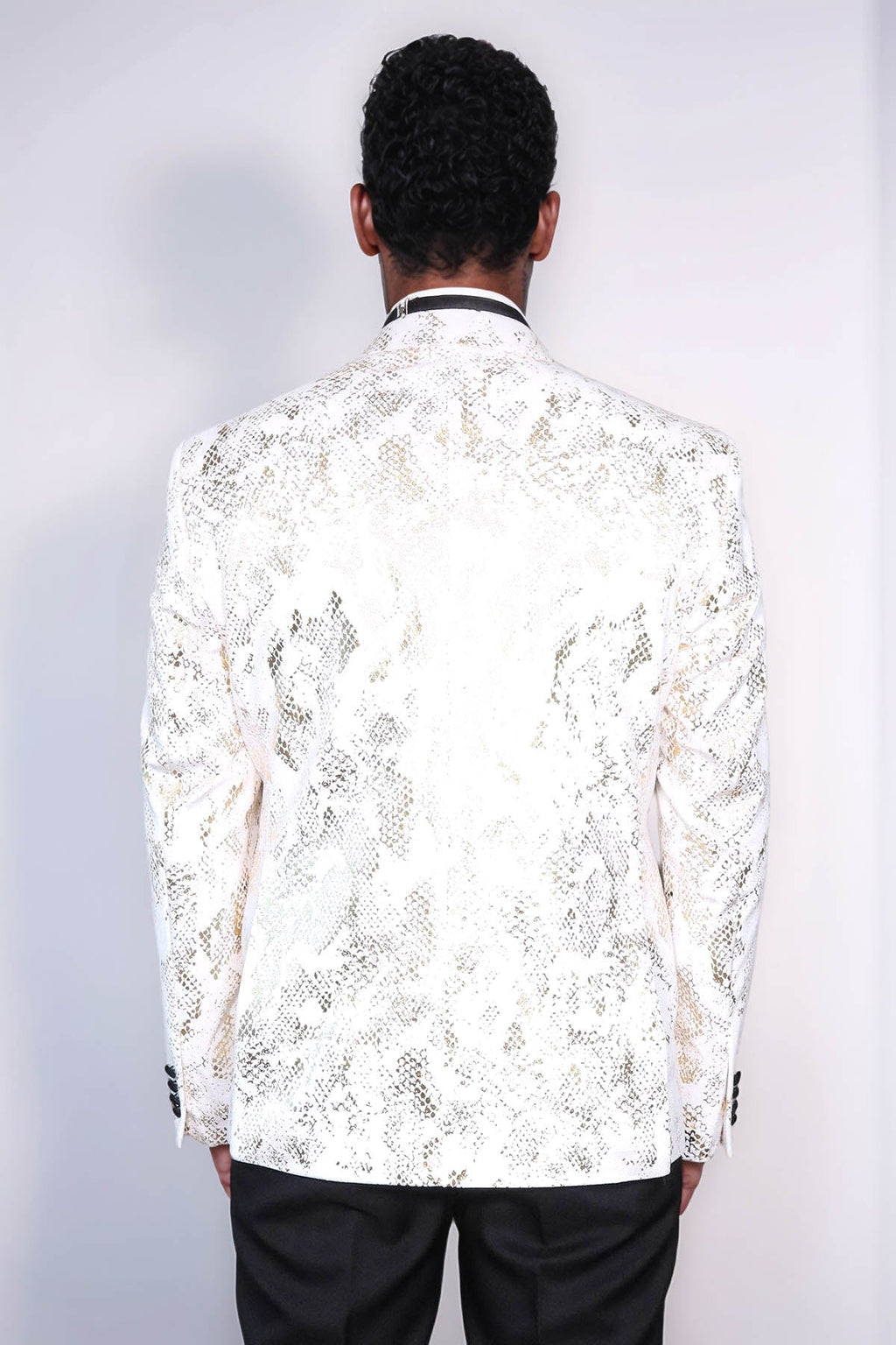 Peak Lapel Slim Fit Gold Patterned White Men Dinner Jacket - Wessi - Luzilly Bridal & Apparel