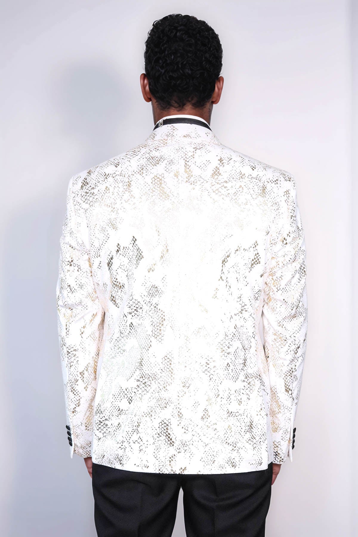 Peak Lapel Slim Fit Gold Patterned White Men Dinner Jacket - Wessi - Luzilly Bridal & Apparel