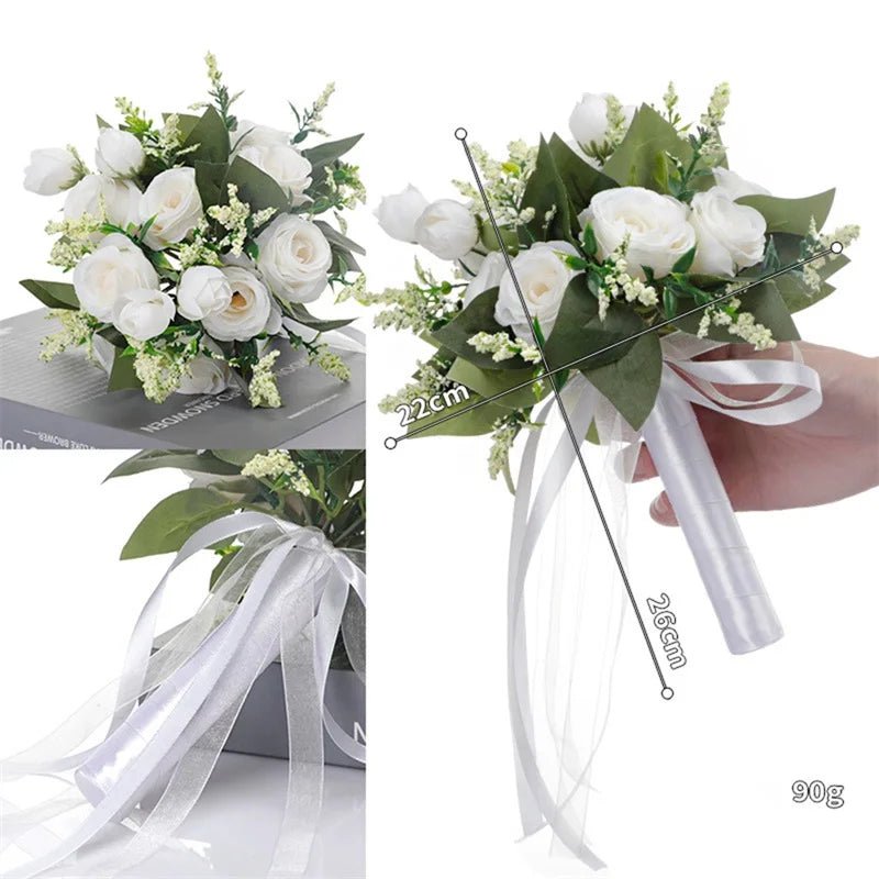 Pearl and Crystal Rose Bridesmaid Bouquet - Luzilly Bridal & Apparel