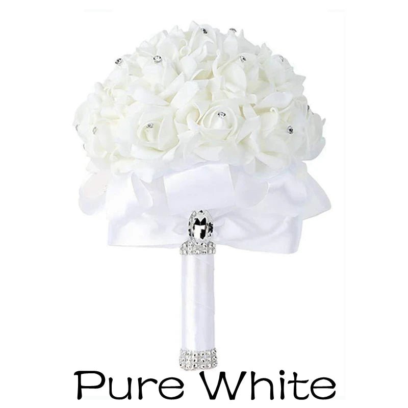 Pearl and Crystal Rose Bridesmaid Bouquet - Luzilly Bridal & Apparel