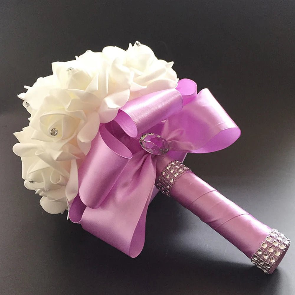 Pearl and Crystal Rose Bridesmaid Bouquet - Luzilly Bridal & Apparel