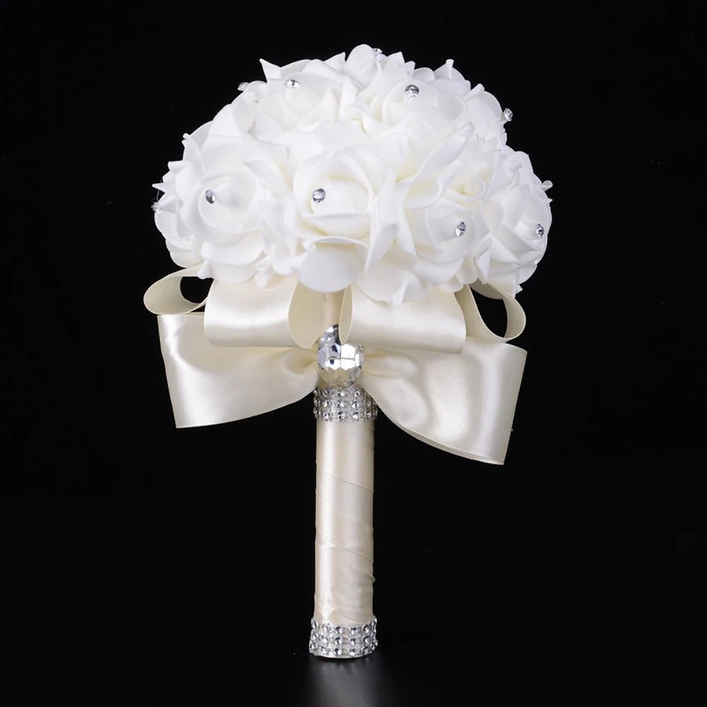 Pearl and Crystal Rose Bridesmaid Bouquet - Luzilly Bridal & Apparel